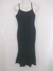 ◇ ◎ ●未使用● LAUIR 無地 マーメイド サイドスリット 膝下丈 キャミソールワンピース サイズM ブラック レディース P  【1307060005617】