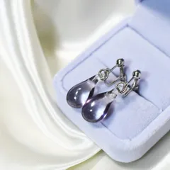 ヴィンテージ　クリア　ヴァイオレット　パープル　ティアドロップ　プラスティックビーズ　シルバーメタル　イヤリング