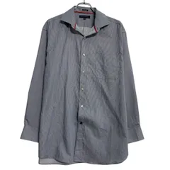 TOMMY HILFIGER 長袖 ストライプシャツ 16 M～ ブルー ホワイト トミーヒルフィガー ボタン 胸ポケット 古着卸 アメリカ仕入 a702-6342