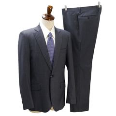 4NL092】geranos international Loro Piana 2つボタン シングルスーツ YA8 XL ダークグレー ストライプ ノータック 春秋冬 8417185 【中古】【メンズビジネス】202412