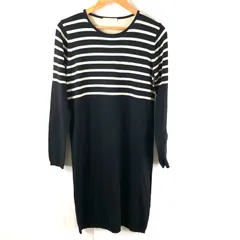 エスマックスマーラ S Max Mara ニットワンピース ボーダー ラウンドネック 配色切り替えデザイン ブラック系 Mサイズ 944187