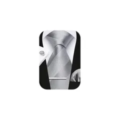 [HISDERN] 結婚式 シルバー ネクタイ メンズ ネクタイ チーフ タイピン カフスボタン 4点セット ストライプ柄 婚礼用 就活 入学式 卒業式 二次会 パーティー ブラント品