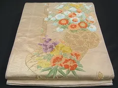 平和屋着物■六通柄袋帯　唐織　舞蝶花籠文　金糸　逸品　ft0418