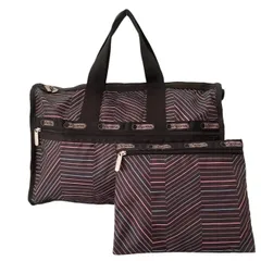 LeSportsac レスポートサック 2wayバック 黒 ハンドバッグ トートバッグ 手持ち鞄 肩掛け ロゴ 総柄 ナイロン マルチカラー レディース