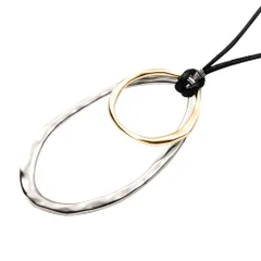 【B：シルバー×ワンサイズ】[Cream dot. クリームドット公式] ネックレス レディース  ロング 大ぶり レザーコード オーバル 変形 メタル バイカラー コンビカラー 大人 上品 エレガント カジュアル シンプル  