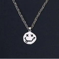 ▼丸シルバー スマイル ネックレス メンズ レディース 韓国 ストリート