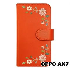 【新品未使用】 OPPO AX7 手帳型スマホ ケース 花柄 (カバー色オレンジ) エスニック ボヘミアン おしゃれ かわいい カード収納 PUレザー flip2-ax7-or-20059のサムネイル