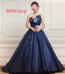 ＜現品限り＞ used　カラードレス　ネイビーブルーグリッター胸元リボン2wayスカート　佐々木希　ブランドドレス　結婚式　お色直し　パーティー　演劇　芝居　コスプレ　ステージ　ダンス　舞台　レイヤー