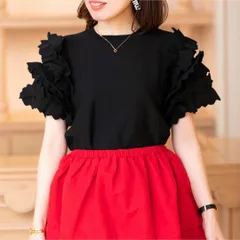 ラッフルスリーブ 半袖 ブラック 上品 フェミニン 黒 新品 TREFLE+1