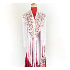 オフホワイトバラ柄シージョ(cr-54)／フラメンコ・ダンス・舞台衣装小物・日本製