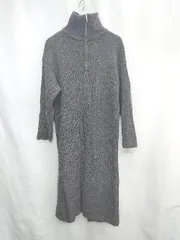 ◇ ⊇ DouDou ドゥドゥ タートルネック ニット 長袖 ロング丈 ワンピース サイズF ダークグレー レディース E  【1502180071720】
