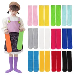 [ZGKULAEAOW] カラフル キッズソックス クルー丈 子供靴下 男の子 女の子 のびのびルーズソックス ネオンカラー リブ編み ハイソックス 運動会 蛍光色 ダンス 3足セット (レッド＋オレンジ＋チェリーピンク) 0