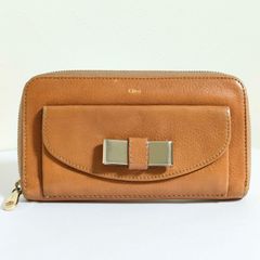 ■美品 Chloe 長財布 レザー リボン ラウンドファスナー ジッピーウォレット ブラウン 50