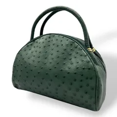 良品 937 ハンドバッグ オーストリッチ フルポイント ゴールド金具 グリーン