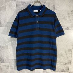 LACOSTE ラコステ 半袖 ポロシャツ ワンポイント刺繍ロゴ ボーダー 鹿の子 インディゴ＆ブラック L