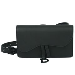 本物 クリスチャン ディオール Christian Dior サドル ベルトポーチ ウエストポーチ ウエストバッグ レザー ブラック Saddle バッグ 中古 【フォロー割】