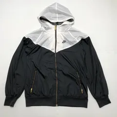 NIKE 00's ナイキ フーディ ナイロンジャケット ウィンドブレーカー  フーデッド ワンポイント刺繍 バングラデシュ製 メンズXL 2000年代 ブラック/ホワイト