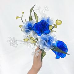 【お得なブーケ】薔薇とリーフの青色MIXブーケ 推し活