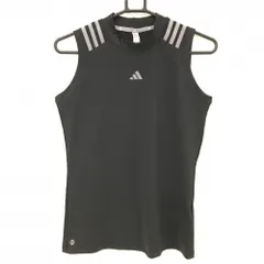 【超美品】アディダス ノースリーブハイネックシャツ 黒×グレー 肩3ライン  レディース M ゴルフウェア adidas
