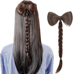 ルスブリラーレ (Luce brillare) 髪飾り リボン ポニーテール クリップ ヘアクリップ 巻き髪 シニヨン つけ毛 部分ウィッグ ポイントウィッグ 簡単装着 人工毛 七五三 浴衣 着物 和装 入園 卒園(ダークブラウン,  三つ編み)