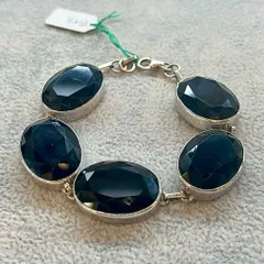 シルバーブレスレット オニキス シルバー925 天然石 楕円カット ファセットカット 高級感 レディース アンティーク 高品質 ハンドメイド 一点物 ブラック 大粒 エレガント モダン ラグジュアリー