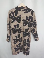 ■ ⊇ FRENCH PAVE 総柄 ハイネック 長袖 膝丈 ワンピース サイズ表記なし ベージュ ブラック レディース E  【1409100024401】