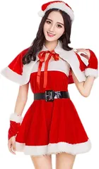 MORY TRADE morytrade サンタ コスプレ ワンピース ケープ 帽子 ベルト セット 仮装 衣装( ワンピースB)