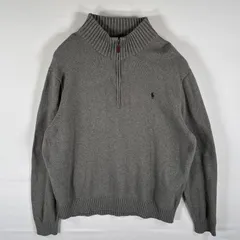 古着 ポロ・ラルフローレン POLO RALPH LAUREN ニット ハーフジップ セーター ワンポイントロゴ刺繍 大きいサイズ XXL  グレー メンズ
