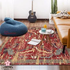 洗えるカーペット ラグマット 畳用 滑り止め オリエンタル柄 200×300cm 赤 家庭用 絨毯 屋内 防音 通気性