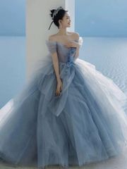 ティアードドレス】ライトブルー カラードレス 結婚式 - メルカリ