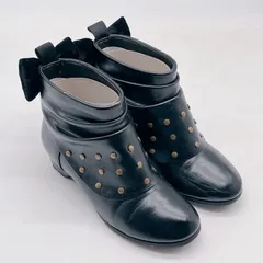 Sister Jennieシスタージェニー ブーツ 19.0サイズ ブラック黒 キッズ靴 シューズ リボン付き カジュアル フォーマル ファッション ゴールドスタッズ オシャレ かわいい