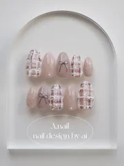 ワイヤーリボン×ブラウンツイードネイル⋆*