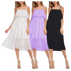 キャミドレス　胸元フリル　ホワイト　白　無地　紫　パープル　ブラック　黒　ロング