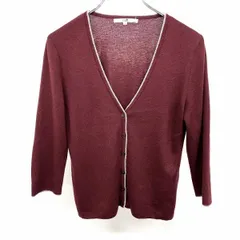 古着 23区 ニット カーディガン 7分袖 薄手 無地 Vネック 日本製 レーヨン×アクリル×ウール 38(B81-85/T158-164) ボルドー レディース