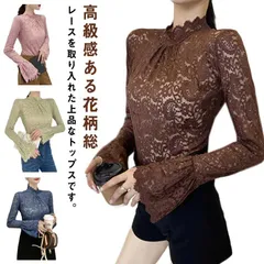 刺繍ブラウス バルーンスリーブ トップス 総レース レディース 花柄レース 送料無料 透け感 ハイネック カットソー 透かし 長袖 ストレッチ 透かしレース 送料無料 レイヤード シアートップス スカ#sowa6586954