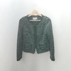 ◇ ⊇ M-PREMIER ラメ入り ボーダー柄 長袖 ジャケット サイズ38 ブラック ホワイト系 レディース E  【1502180065590】