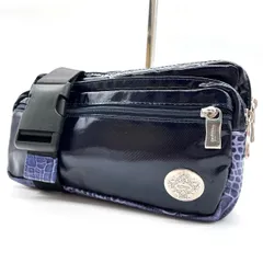 【良品】 Orobianco オロビアンコ ウエストポーチ ボディーバッグ ショルダーバッグ 小物入れ クロコ型押し シルバー金具 ロゴ型押し エナメルレザー ユニセックス レディース メンズ ブルー 青色