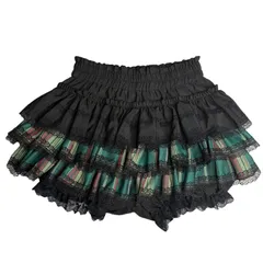 【新着商品】フリル 病みかわいい レース Y2K ティアード 地雷系 服 3層 パンツ付き スカート 配色 切り替え ミニ 春 レディース 夏 秋 チェック柄 冬 ミニスカート サブカル ゴムつき パンク系 ボトムス ゴスロリ [ＸＨＳＵＫＡＤＯ] ダーク系