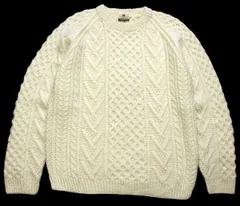 アイルランド製 CaRRaigdonn ケーブル編み ウール ハンドニット セーター ナチュラル L★フィッシャーマン アラン ユーロ オーバーサイズ