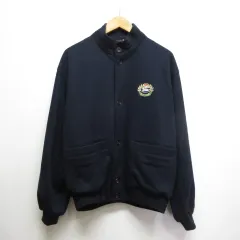 バーバリーズ Burberrys ハリントン ジャケット エンブレム スタンドカラー ウール ブルゾン M ネイビー 裏地ストライプ柄 ヴィンテージ 正規品