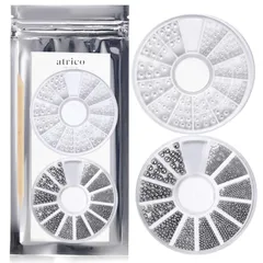 【特価セール】atrico（アトリコ）ブリオン2個セット（スライドケース・ウッドスティック付）粒 球体 ネイルパーツ レジンクラフト (ダークシルバー&パールホワイト)