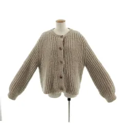 ザラ ZARA カーディガン ニット 丸首 ざっくり編み 厚手 オーバーサイズシルエット ウール混 ベージュ系  ベージュブラウン M