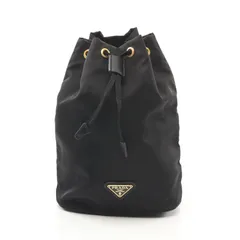 プラダ PRADA ポーチ VELA COLOUR 1N0369 ブラック ナイロン サフィアーノレザー ドローストリング コンテナ 巾着バッグ レディース Used A
