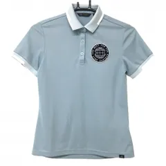 ★値下げ★【超美品】アディダス 半袖ポロシャツ ライトブルー×白 ADICROSS ビッグワッペン レディース M ゴルフウェア adidas