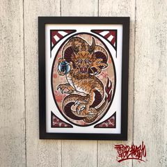 尾九 龍画 正面龍 黄龍 A4サイズ フレーム付き