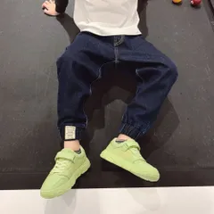 ☆ ダークブルー ☆ 100cm ☆ デニムパンツ キッズ ly9dp7 キッズ デニム パンツ ズボン 長ズボン サルエル サルエルパンツ ボトムス ジーパン 子供服 ストレッチ ゆったり ウエストゴム 通園 通学 幼稚園 小学生 ポケット付き おしゃれ