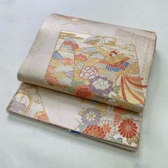 【袋帯】中古 帯 礼装 金糸 金 菊 鳳凰 牡丹 七宝柄 青海波 遠山 訪問着 付け下げ 色無地 正絹 結婚式 入学式 卒業式 リサイクル 432cm 1968