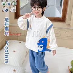 上下セット 子供用パジャマ 丸首 かわいい 恐竜 キッズ 。 キッズ 寝間着 寝間着 男の子 長袖 寝巻き 女の子 長ズボン 送料無料 寝巻き 暖かい vii4w753853