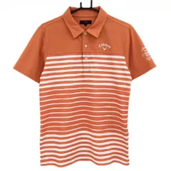 ★値下げ★キャロウェイ 半袖ポロシャツ オレンジ×白 ボーダー ロゴ刺しゅう  メンズ L ゴルフウェア Callaway
