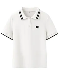 XL_ホワイト [エムシング] 4色展開 ハートマーク 半袖 ポロシャツ ゴルフウェア テニスウェア スポーツ 春 夏 スウェット トップス ルームウェア 大人 女子 春夏 部屋着 tops シャツ ゆるかわ おしゃれ 体型カバー 動きやすい 上衣 軽い おお